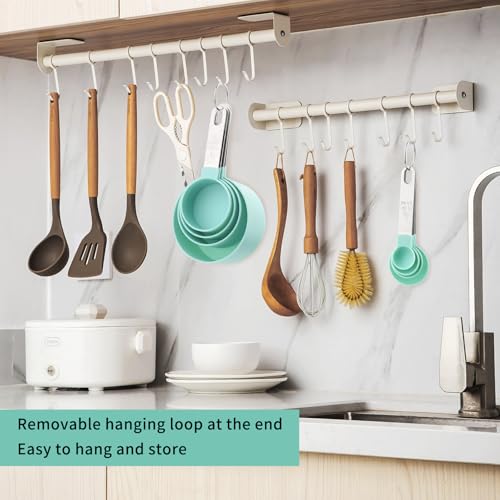 8 PCS Tainless Steel Measuring Cups and Spoons Set, Nesting Measuring Cup and Spoon Set for Precise Cooking Measurements in the Kitchen, Green - color: Green