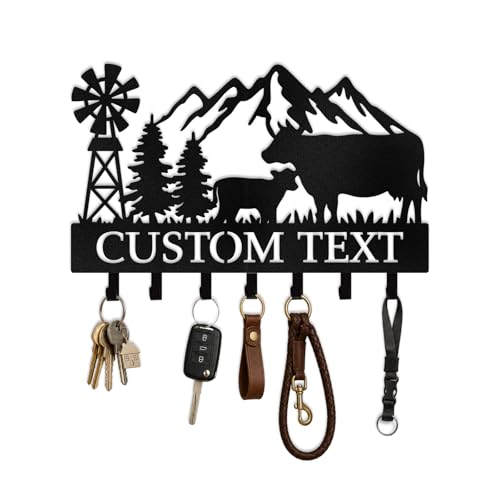 Personalized Key Hooks for Wall Custom Family Name Farm Key Hooks Wall Mount Apartment Decor Metal Organize Rack for Entryway Housewarming Gifts for New Home Owners Family Friends - color: Custom Cow Key Hooks
