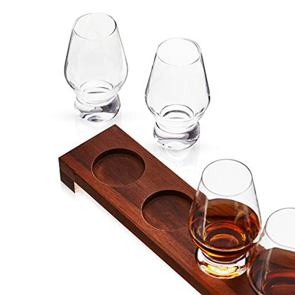 Viski Spirit Tasting Flight Set, Crystal Glass Set with Wooden Tray for Bourbon, Scotch, Gin, Brandy or Liquor, Elegant Drinkware for Home Bars, Whiskey Flights, and Barware Collections - style: Tasting Flight Set