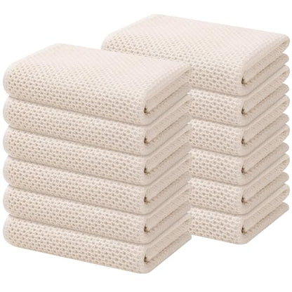 Kitinjoy 100% Cotton Waffle 12-Pack Kitchen Towels, 13" x 28", Beige | Super Soft, Ultra-Absorbent, Fast Drying, lightweight, Quick Drying Kitchen Hand Towels - color: Beige, size: 13 x 28 - 12 Pack