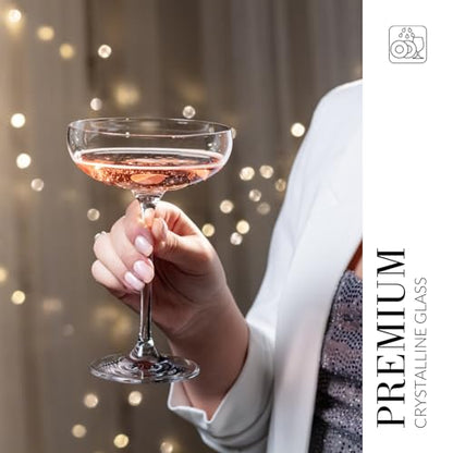 KROSNO Champagne Glasses Set of 6, 8.1 oz, Harmony Collection | Coupes Champagne Crystal Set, Drinking Glasses for Prosecco, Mocktails, Mimosa, Lead-Free Glassware, Dishwasher Safe - style: Classic