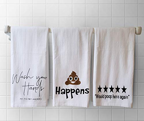 Cotton Kitchen Hand Towels Set, Soft Highly Absorbent 100% Terry Cloth Tea Towel Simple Funny Design Decorative Durable Large White Bathroom Powder Room Gift 28 X 12 Inches Set of 3 (Bathroom)