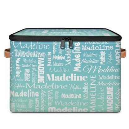 Storage Basket Personalized Name, Custom Keepsake Box, Blue Green | Foldable Fabric Gradient Large Memory Bin with Handle Lid Lightweight Waterproof Dustproof, 14"L x 10.2"W x 10.4"H - color: Option 10