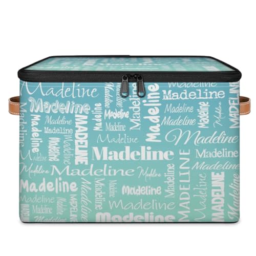 Storage Basket Personalized Name, Custom Keepsake Box, Blue Green | Foldable Fabric Gradient Large Memory Bin with Handle Lid Lightweight Waterproof Dustproof, 14"L x 10.2"W x 10.4"H - color: Option 10