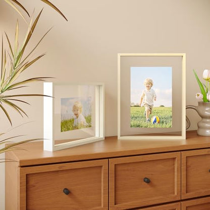 Egofine 8x10 Floating Frames Set of 2, Double Plexiglass Picture Frame, Made of Solid Wood Display Any Size Photo up to 8x10, Wall Mount or Tabletop Standing, Natural Wood - color: Natural Wood, size: 8x10