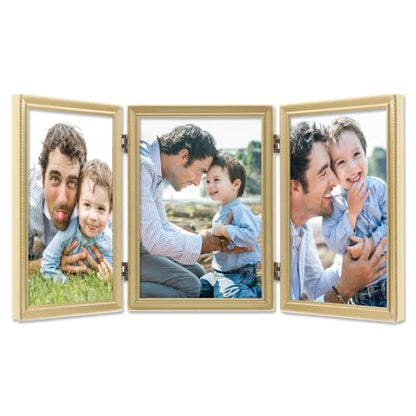 Lawrence Frames Bead Border Design, 5x7 Triple, Satin Gold - color: Satin Gold, size: 5 Inches X 7 Inches, Triple