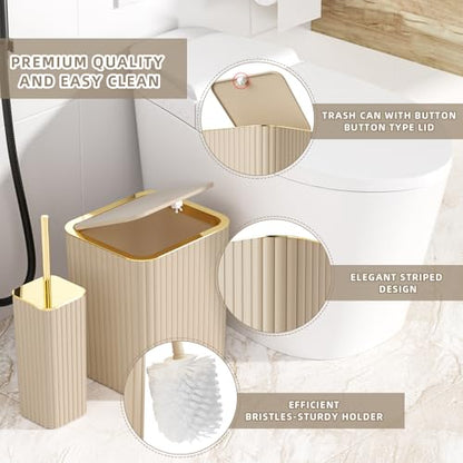 XLHOMO Bathroom Accessories Set - Gorgeous Bathroom Set, 10PC Beige Bathroom Accessory Set, Toilet Brush, Trash Can & Soap Dispenser - size: Bath Set, style: Beige&Gold