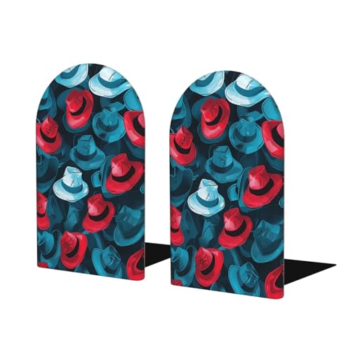 Red Blue Hats Wooden Bookends for Shelves Decorative Book Ends Universal Book Organizer Holder for Office, Heavy Books, Vinyl Records - color: Red Blue Hats