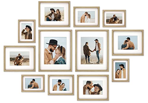 12 Pack Shadow Box Style Gallery Wall Frame Set - Rustic Photo Frame Set with Mat for 8x10, 5x7 and 4x6 - Multiple Sizes Picture Frame Set for Wall Collage–Farmhouse Assorted Deep Picture Frames(Oak) - color: Oak, size: Gallery Wall "Star"