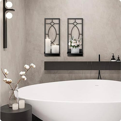 Candle Wall Sconces Set of 2, Black Metal Minimalism Wall Candle Holder for Living Room, Dining Room, Bedroom, Bathroom (2 Pack, 16.5 x 7 in) - color: Black Fashion