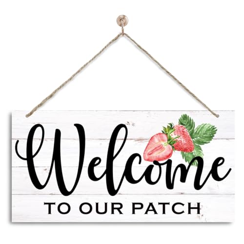 Welcome to Our Patch Sign, Strawberries Decor, Decorative Wall Plaque, Strawberries Summer Decor Art, Welcome Door Hanger, Strawberry Home Decor, Front Door Decor for Farmhouse Porch