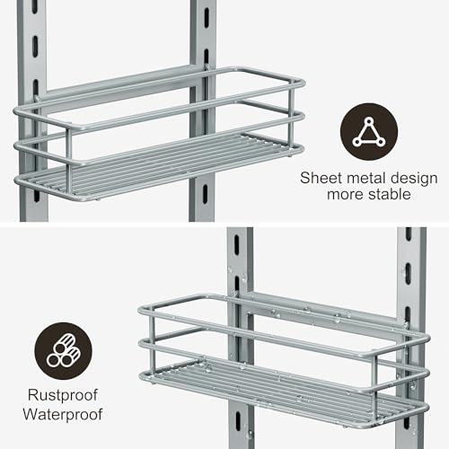 Orimade Adjustable Anti-slip Shower Caddy Overhead, Rustproof Hanging Shower Organizer With 2 Razor Hooks - No Drilling, 3-Tier Shelves, Silver Grey - color: Silver Grey