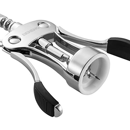 Beneno Wine Opener with Stainless Steel Wine Foil Cutter, Ash silver | Durable Solid Zinc Alloy Body, Upgraded Precise Sharp-Edged Screw, Ergonomic Wing Handle with Non-Slip Grip, Multifunctional - color: Ash silver