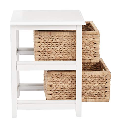 OSP Home Furnishings Seabrook Storage Tower with Solid Wood Frame and Natural Baskets, 2-Drawer, White Finish - color: White Finish, size: 2-Drawer