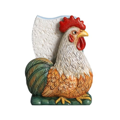 Resin Retro Rooster Shape Sponge Holder for Kitchen Sink, Compact Sink Caddy Organizer, Scouring Pad and Dish Sponge Holder, B
