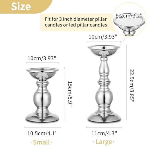 Nuptio Pillar Candle Holders Metal Candle Holder Ideal for 3 inches Candles, Silver Candle Holder for Living Room, Gardens, Spa, Aromatherapy, Incense Cones, Wedding, Party, 2 Pcs | (S + L) Metal Candle Holder for Living Room Gardens Spa Aromatherapy Ince
