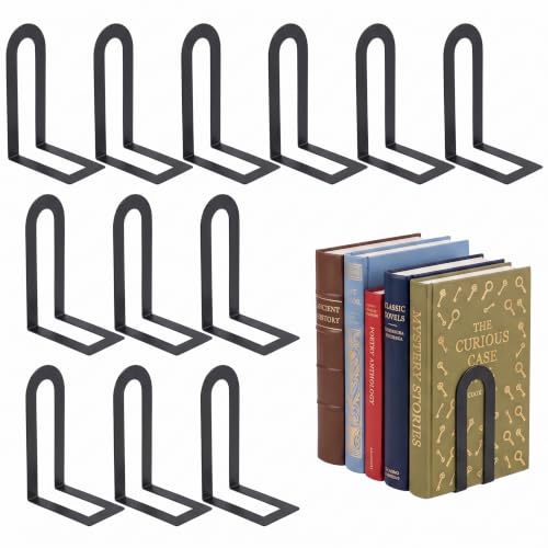 Sanwarm Bookends, 12 Pcs, Metal, for Home Office Desk Shelves Modern | Black Decorative Book Ends Non-Skid Book Stoppers Holder 6 Pair Gifts for Reading Enthusiasts Library Decor - color: Black, size: 12Pcs (6"H x 3.75"D x 3.5"W)