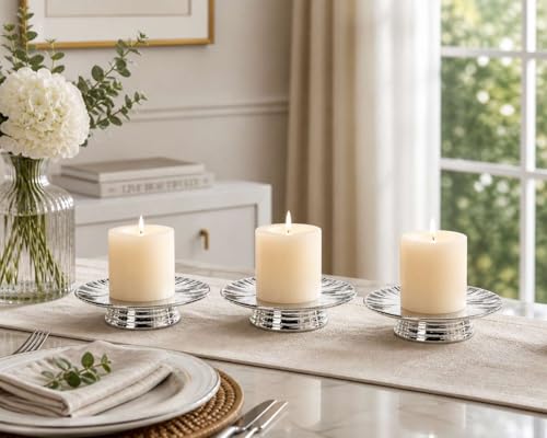 ADAVAS.Y&G Ceramic Silver Candle Plate Set, 3-Piece – Decorative Candle Holder Tray for Pillar Candles, Jewelry, Trinkets or Bathroom Counter – Elegant Silver Finish for Tabletop & Home Décor - color: Silver 1