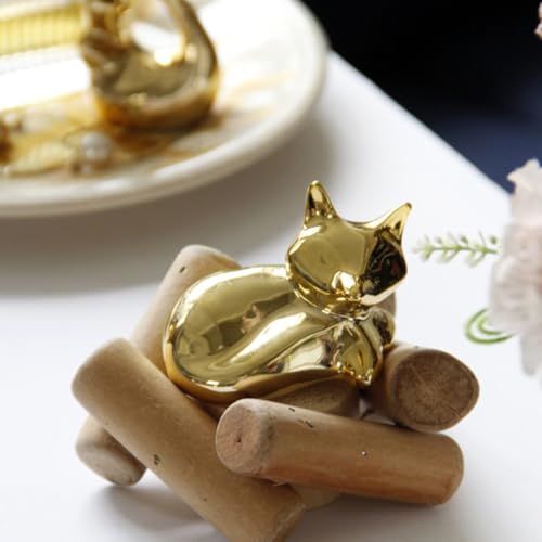 Golden Ceramic and Wood Animal Sculpture Decorative Home Ornament with Handy Design for Long-time Use, for Living Room or Gift