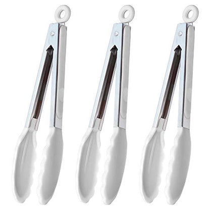 HINMAY Silicone Kitchen Tongs 9-Inch Basics Tongs, Set of 3 (White) - color: White