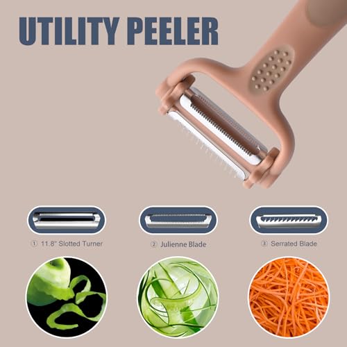 Utensil Sets,18-Piece Silicone Cooking Utensils and Knife Set,Mousse | Dishwasher-Safe Kitchen Utensils,Large Capacity Countertop Organizer for Knives,Utensils,Cutting Board - color: Mousse