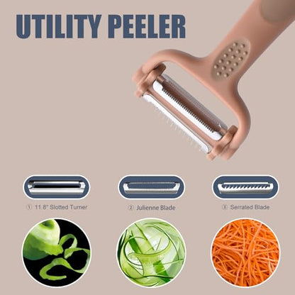 Utensil Sets,18-Piece Silicone Cooking Utensils and Knife Set,Mousse | Dishwasher-Safe Kitchen Utensils,Large Capacity Countertop Organizer for Knives,Utensils,Cutting Board - color: Mousse