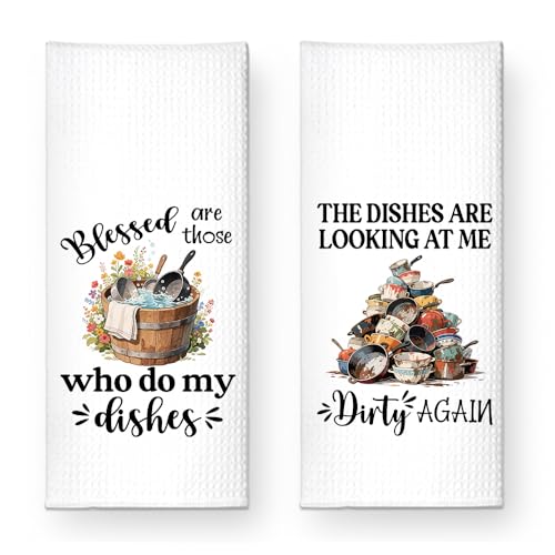 The Dishes are Looking at Me Dirty Again Kitchen Towels 2 Pack, Kitchen Towels Set, Funny Kitchen Towels with Saying, New Home Housewarming Gifts for Wife Neighbor Friends - color: Dishes