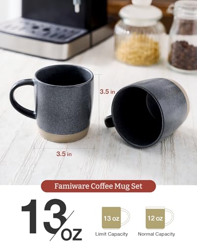 famiware Coffee Mugs Set of 4, Milkyway 13 oz Ceramic Cup Set with Handle | Stoneware Mug Set for Tea, Coffee, Latte, Cappuccino, Cocoa, Microwave and Dishwasher Safe, Matte Dark Charcoal - color: Milkyway-Matte Dark Charcoal, size: 4 Count (Pack of 1)