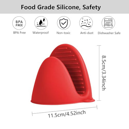 3 Pairs Silicone Oven Mitts Sets Pot Holders Heat Resistant for Kitchen - Small Kitchen Mittens Silicone Rubber Air Fryer Mitts Mini Pot Pinch Grip for Cooking & Baking, Red - color: Red