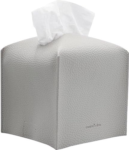 Carrot’s Den PU Leather Tissue Box Cover Holder, Decor, Pastel Grey | Faux leather square holder fits standard facial tissue boxes. Decorative aesthetic accent for office desk, guest bedroom. - color: Pastel Gray