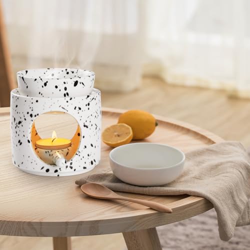 WD&CD Wax Melt Ceramic Oil Burner Black and White, Aroma Diffuser Essential Oil Burner Aromatherapy Wax Burner with Tealight Holder, Home Bedroom Decor - color: Black and White