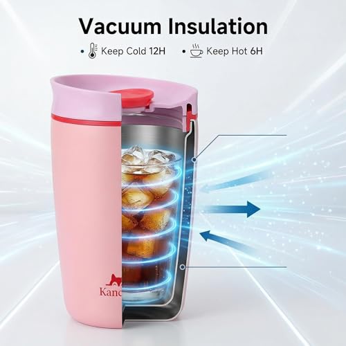12 oz coffee tumbler Insulated coffee mug with lid Slider Insulated Stainless Steel Coffee Tumbler, Travel Mug for Hot and Iced Beverages insulated travel coffee mug (pink) - color: Pink
