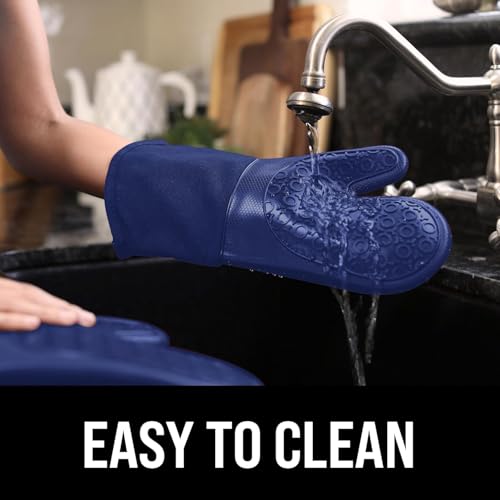 BPA-Free Soft Silicone Oven Mitts - Ultra Heat Resistant Oven Mitts with Thick Cotton Liner - Long Slip Resistant Pot Holders, Flexible Oven Gloves - Royal Blue 13.7" - color: Blue, size: 2-Piece 13.7" Oven Mitts