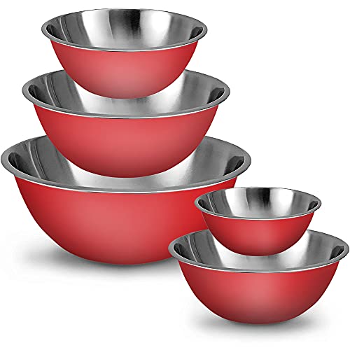 Stainless Steel Mixing Bowls Set, 5-Piece Meal Prep & Food Storage | .75, 1.5, 3, 4 & 5 Quart Metal Mixing Bowls Set for Prep, Serving, Baking & Food Storage, Ecofriendly, Dishwasher Safe, Red - color: Red