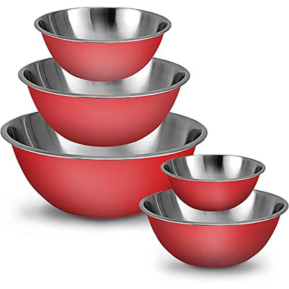 Stainless Steel Mixing Bowls Set, 5-Piece Meal Prep & Food Storage | .75, 1.5, 3, 4 & 5 Quart Metal Mixing Bowls Set for Prep, Serving, Baking & Food Storage, Ecofriendly, Dishwasher Safe, Red - color: Red