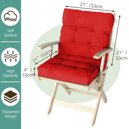Outdoor Chair Cushions 42x21x4 Inch Set of 2, Red | Patio Cushions for Dining Rocking Chairs, High Back Soft Seat Pad with Ties, Waterproof Fade Resistant, Indoor Outside Use - color: Red