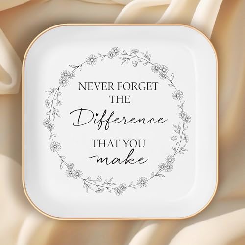 Christmas Thank You Gifts for Women – Ceramic Jewelry Dish | Tray With Never Forget The Difference That You Make Quote, Birthday Gifts For Female Coworkers, Boss, Teacher, Nurse - color: White-influence