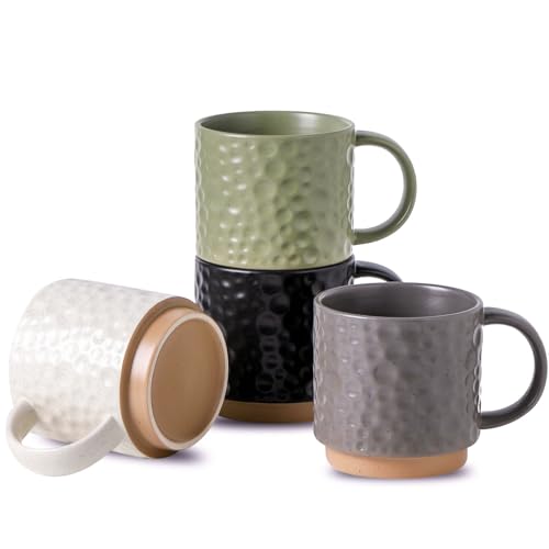 Nihow 16OZ Stackable Coffee Mug Set, Large Ceramic Coffee Mug Set of 4,Coffee Cup Set for Cappuccino/Latte/Cocoa,Dishwasher & Microwave Safe,Mixing Color - color: Mixing Color, size: 16 oz Without Stand