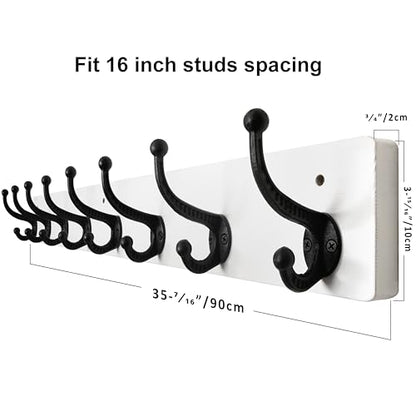WEBI Rustic Coat Rack Wall Mount,35.43" Long 8 Cast Iron Coat Hooks Wall Mounted,Heavy Duty Wall Coat Hanger Hooks for Hanging Coats,Clothes,Black on White - color: White, size: 35 Inch