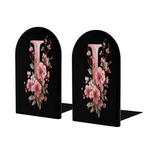 Wood Book Ends for Shelves Flower Letter I On Black Bookends for Heavy Books CDs Organizer Decorative Wooden Book Stopper Holders for Home Office Desk,5.1x3.1x4in Set of 2 - color: Floral I, size: 5.1x3.1x4inx2PCS