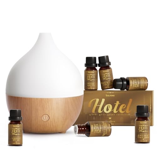 SALKING Essential Oil Diffuser with Luxury Hotel Fragrance Oil Set, 100ml | Aromatherapy Diffuser for Home, Ultrasonic Diffuser, Auto Shut-Off, 8 Color LED Lights, Cool Mist Humidifier,Quiet, Bedroom - color: Wooden Grain + Oil