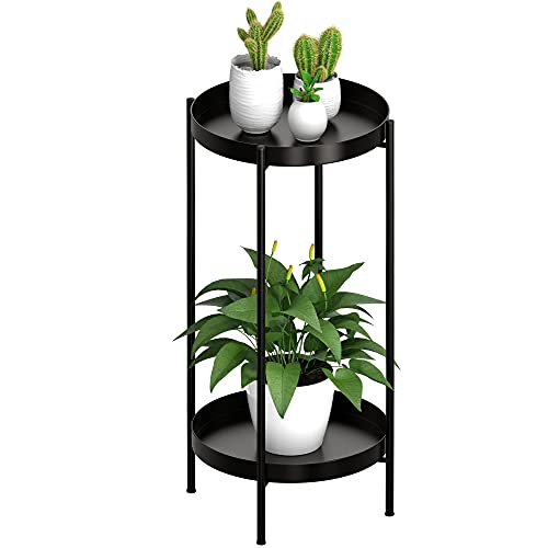 2 Tier Plant Stand Indoor Outdoor - 10.5in Width 24in Tall Flower Pot Rack | Heavy Duty Metal Plant Table Planter Display Shelf For Home Garden Patio Bathroom Office Living Room Balcony Corner Black - color: Black