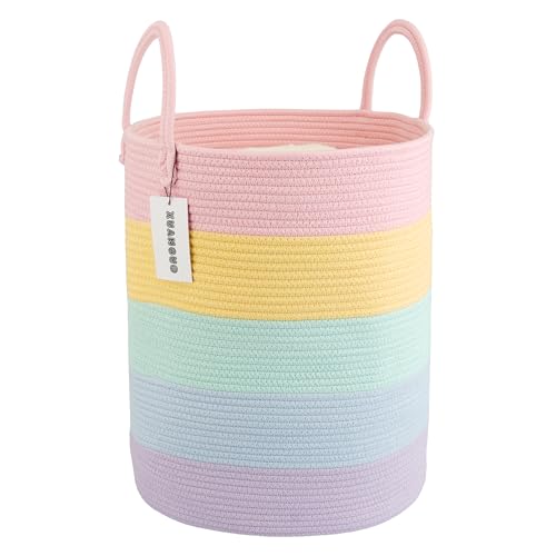 XUANGUO Rope Laundry Basket Hamper for Kids Girl, rainbow | Woven Storage Basket for Living Room Bedroom Boho Tall Baskets for Blanket Toys Pillow Towels Baby Nursery Hamper Bin - color: rainbow, size: Regular