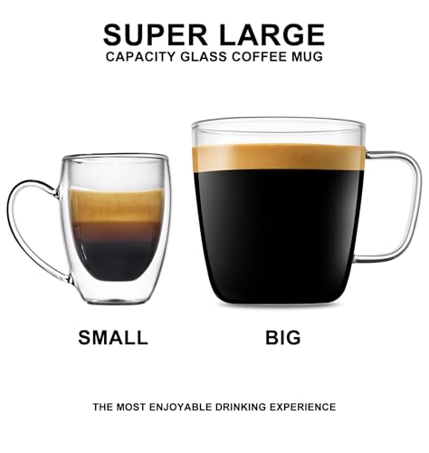 LUXU Glass Coffee Mugs, 24 oz Ice coffee cups,Large Beer Mugs Set of 2 | Everyday Drinkware,Water Glass,Glass Drink Tumblers,Bar Glassware,Borosilicate Glass Mugs with Handle for Hot/Cold Beverages - style: 24 oz large tea cups