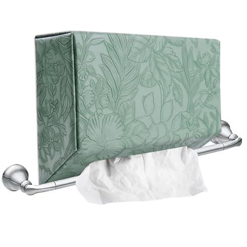 Hand Towels Box Cover,PU Leather Tissue Box Cover Holder Compatible with Kleenex Disposable Paper Hand Towels Suitable for Dining,Kitchen,Bathroom(1-Carved Dark Green) - color: 1-carved Dark Green2