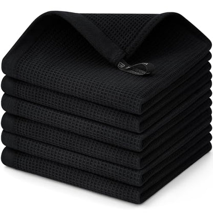 Homaxy 100% Cotton Waffle Weave Dish Cloths, 6 Pack, Black | Soft and Absorbent Dish Towels, 12 x 12 Inches Quick Dry Dish Rags - color: Black, size: 12 x 12 - 6 Pack