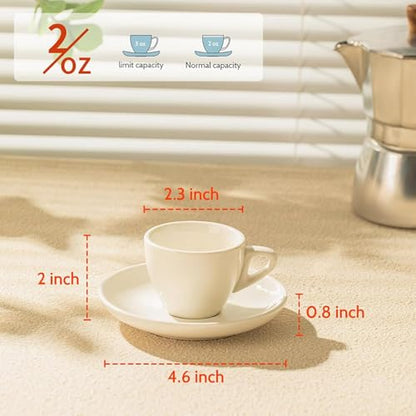 Sweese 2 Ounce Espresso Cups with Saucers, Porcelain Espresso Cups Set of 6 - White - color: White, size: 2OZ