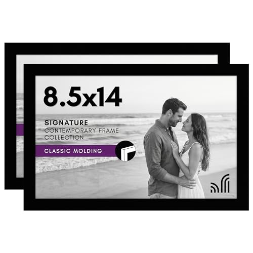 Americanflat 8.5x14 Picture Frame with Shatter-Resistant Glass - Set of 2 - Signature Collection - Gallery-Style Frames Made of Engineered Wood - Picture Frames for Wall Display - Black | Shatter-resistant glass, hangs vertical or horizontal, sawtooth han