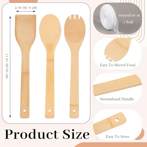 Reallnaive 72 Pcs Bamboo Spatula Wooden Kitchen Utensil Bulk 12''wood Spoon Spatula for Cooking with Ribbon Bridal Baby Shower Game Prize Wedding Party Favors Housewarming Gift (Various Style) - style: Various Style