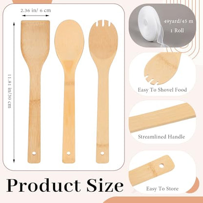 Reallnaive 72 Pcs Bamboo Spatula Wooden Kitchen Utensil Bulk 12''wood Spoon Spatula for Cooking with Ribbon Bridal Baby Shower Game Prize Wedding Party Favors Housewarming Gift (Various Style) - style: Various Style